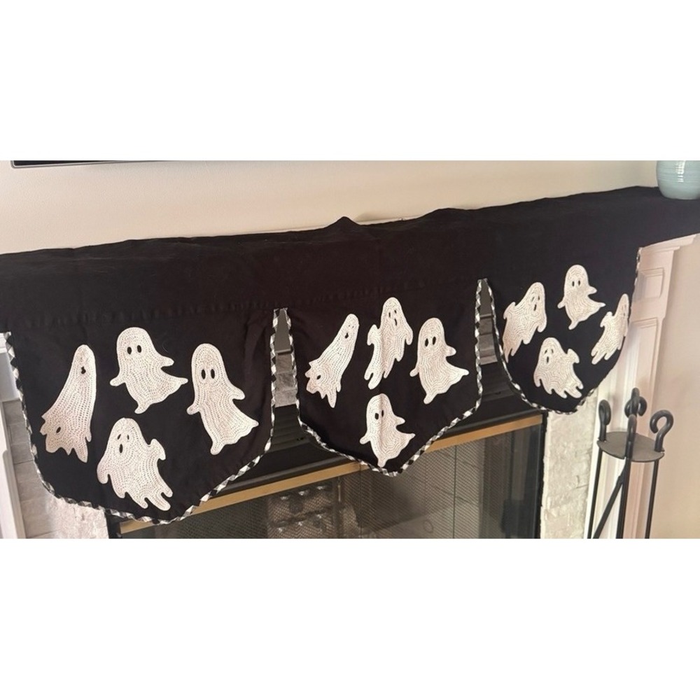 Cynthia Rowley CURIOUS GHOST Mantel Cloth Halloween Black White 80"